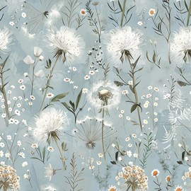 lenify Floral Wallpaper Peel and Stick Blue Boho Contact Paper 16.9inch x 393.7inch Flower Contact Paper for Cabinets Bedroom Self Adhesive Decorative Dandelion Wallpaper Roll Vinyl