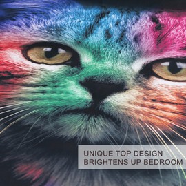 BlessLiving Cat Bedding for Girls Boys Cute Colorful Cat Pattern Bedspread 3 Piece Bold Color Black Animal Duvet Cover Set(Double)
