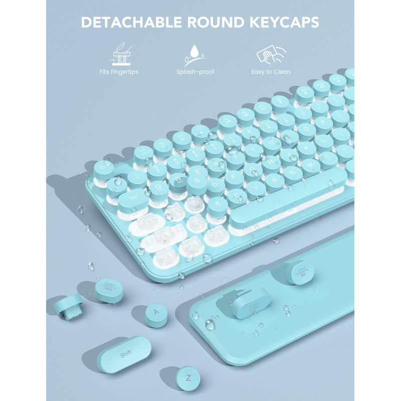 Wireless Keyboard and Mouse Backlit - Typewriter Keyboard with Retro