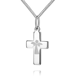 JEVELION Guardian Angel Engraved 925 Silver Cross Pendant with Sterling Silver Cross Necklace, Silver