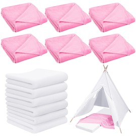 SmoothNovelty 12 Pieces Sleepover Party Supplies for Girls Include Soft Throw Blankets Air Mattress Sheet Pad Covers for Girls Spa Sleepover Slumber Birthday Party Favors (White and Pink)