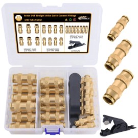 Cheemuii 23 PCS Brass DOT Air Line Fittings Kit 1/4 3/8 1/2 DOT Quick Connect Air Fitt...