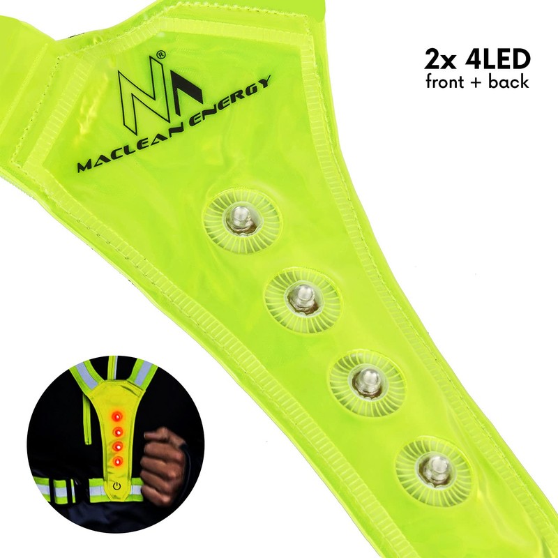 Maclean MCE425 Reflective Vest with LED Lighting, 360° High Visibility