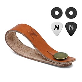 Full Grain Leather Guitar Headstock Strap Tie, Guitar Neck Strap Button for Bass, Electric & Acoustic Guitars, Come with Free 1 Pair Strap Locks and 2 Guitar Picks, Brown