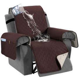 H.VERSAILTEX 100% Waterproof Recliner Cover Anti-Slip Large Recliner Slipcovers Recliner Cover with Storage Pockets Reclining Couch Covers for Pets, Dogs(Recliner Chair, Chocolate)