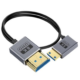 Kework 1ft Mini HDMI to HDMI 8K@60Hz Cable, 48Gbps Right Angle Male Mini HDMI to Straight Male HDMI Coaxial Cable, OD 2.5mm Ultra Thin HDMI 2.1 Version UHD Cord