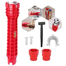 8-in-1 Tap Pipe Wrench, Installer Tool Pipe Wrench, Sink Faucet Installer, Multifunctional Sink Wrench Installer for Sink / Bathroom (Red)