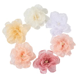 KISSITTY Organza Flowers for Crafts 6pcs 3D Flower Fabric Appliques Ornament Accessories Embellishments for Sewing Wedding Party Dress Clothing Hair Bows Bouquet Decorations