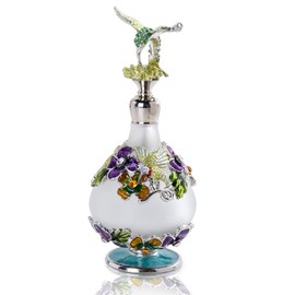 YU FENG Hummingbird Flower Glass Perfume Bottle Jeweled Enameled Fancy Decorative Crystal Perfume Holder Container Scent Bottles Empty Refillable(25ml)