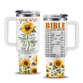 NIAXAUYT Sunflower Christian Gifts for Women, 40 oz Bible Emergency Numbers Tumbler with Lid and Straw, Inspirational Religious Birthday Gifts for You are Cup Christian