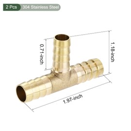 YOKIVE 2 Pcs Brass Hose Barb Tee, T Shaped 3 Way Barbed Hose Connector Splicer Joint | Hose Fittings, Great for Water, Fuel (Brass, 3/8 x 3/8 x 5/16-Inch)