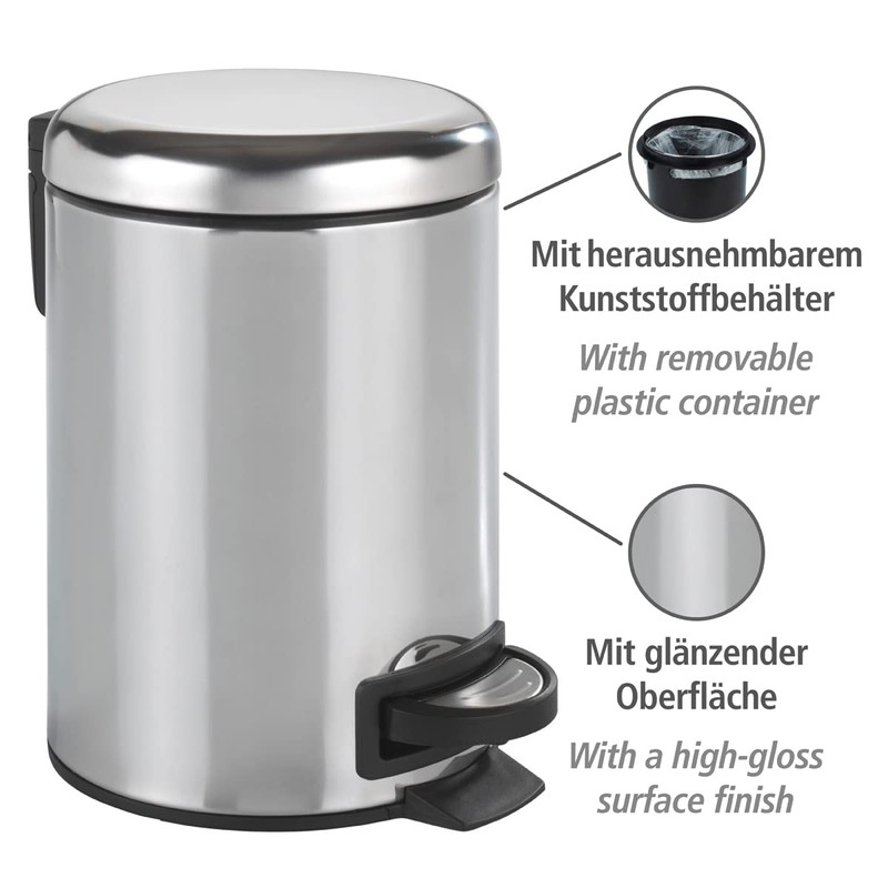 WENKO Cosmetic Pedal Bin Leman Stainless Steel Glossy 3 L