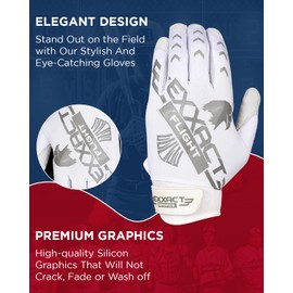 Exxact Sports Baseball Batting Gloves - Softball Batting Gloves Adult Men with Textured Leather Palm, Youth Batting Gloves (YXL, White)