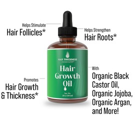 Hair Thickening and Moisturizing Serum - Vegan Scalp Treatment Oil for Women, Men with Dry, Frizzy, Weak Hair and Hair Loss. Peppermint, Wild Black Castor Oil, Unscented 2oz