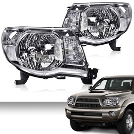 CROSSDESIGN Headlights Assembly Compatible with Toyota Tacoma 2005 2006 2007 2008 2009 2010 2011 bumper Headlamp Clear lens Chrome Housing Clear Reflector
