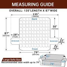 XINEAGE Oversized Couch Cover for 3 Cushion Couch Sofa Cover for Dogs 100% Waterproof Furniture Protector Slipcover with Elastic Straps for Pet (Large Sofa 79", Khaki)