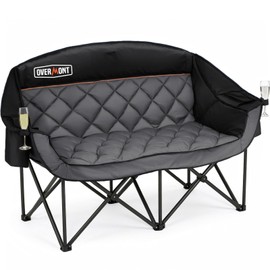 Overmont Oversized Double Camping Chair for Adults Supports up to 850 lbs XXL Heavy Duty Padded Folding Loveseat with Cooler Bag and Cup Holder for Outdoor, Beach, Fishing, Lawn, Black