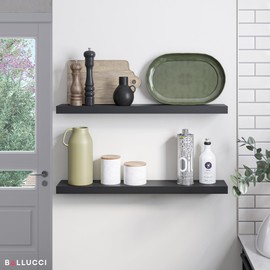 Ballucci Floating Shelves, 36" Wood Wall Shelf Set of 2, with Invisible Brackets for Bathroom, Living Room, Bedroom, Kitchen, Nursery, 6" Deep, Black