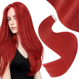 Easyouth Red Tape in Hair Extensions Human Hair Tape in Extensions Real Human Hair Red Tape ins Human Hair Extensions Colored for DIY 18 Inch 25g 10Pcs