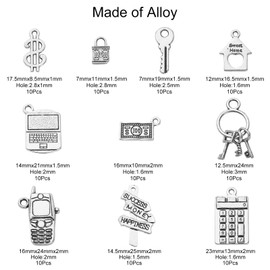 Ornazy 100 pcs 10 Styles Tibetan Real Estate Agent Charms Antique Silver Cellphone Dollar House Charms Vintage Lock and Key Charms for Jewellery Making
