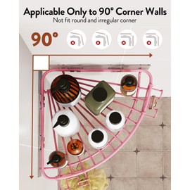 Orimade Corner Shower Caddy with 2 Hooks Wall Mounted Metal Bathroom Shelf Storage Organizer Adhesive No Drilling 2 Pack, Pink Only for 90-Degree Corner