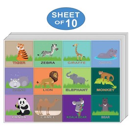 Creanoso Zoo Animal Stickers (10-Sheet) – Total 120 pcs (10 X 12pcs) Individual Small Size 2.1 x 2. Inches, DIY Decoration Art Decal for Boys & Girls, Children, Teens