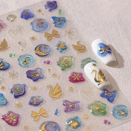 5D Embossed Nail Decals Self-Adhesive Nail Art Supplies Manicure Stickers for Nails Art Decoration (Style-8)