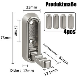 Giggleye Klappbare Wandhaken silber 90° aus Zinklegierung – Platzsparende Garderobenhaken zur Wandmontage, robust für Bad, Flur, Küche, Jacken, Handtücher & Taschen – 4er-Pack
