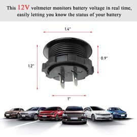 Gasedin DC 12-24 V Voltmeter Gauge, Mini Digital Display LED Voltage Meter Gauge with Round Panel, Waterproof Battery Monitor Indicator for Car Boat Marine Truck (White)