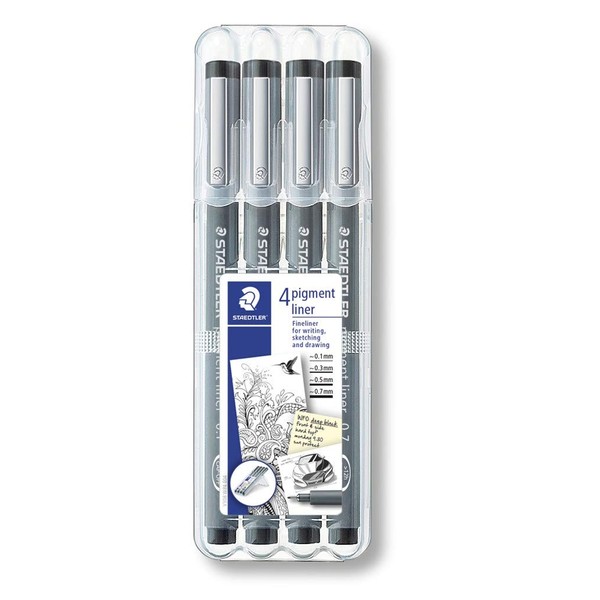 STAEDTLER ‎308 WP4 Pigment Liner Pens with Assorted Line Width - Black (Set of 4)