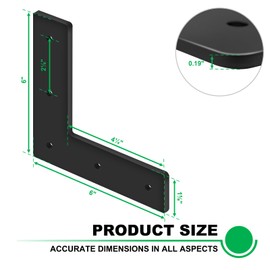 Andorm 4 Pack 6" L Mending Plate Heavy Duty 6 x 1-5/8 inch Black Steel Flat Corner Brace Bracket with Holes, Thickness 5mm