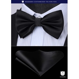 HISDERN Men's Bowtie, One-Touch, Plain, Striped, Hook Type, Bowtie with Square Set, Easy to Put on and Take Off, Washable, Entrance Ceremonies, Weddings, Receptions, Chorus, Parties, 11 Colors, 12