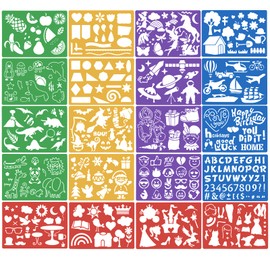 Pack of 20 Reusable Stencil Templates, Plastic Stencil Templates Set, Children's Painting Stencils Set, Over 250 Pattern Stencils for Journal, Scrapbooking, Photo Album, Guest Book, DIY Gift Cards