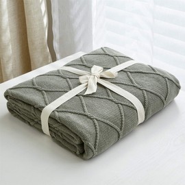 Longhui bedding 100% Cotton Medium Grey Lightweight Cable Knit Throw Blanket with Bonus Laundering Bag for Couch Sofa Bed – 60 x 80 Inch, Machine Washable, Home Décor, Gray Color