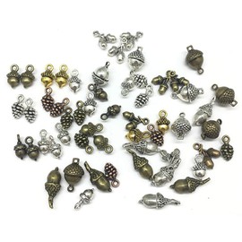 Kinteshun Christmas Acorn and Pine Cone Charm, Assorted Nuts Charm Pendant Bead for DIY Jewelry Making Findings(50pcs)