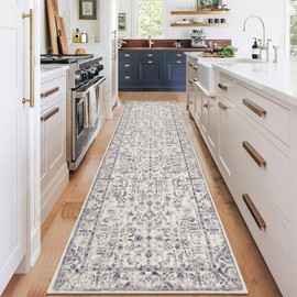 U'Artlines Runner Rug for Hallways 2'x8' Non Slip Washable Kitchen Floor Mat with Rubber Backing Ultra Soft Boho Carpet for Bedroom Entryway Laundry Bathroom(Grey＆Blue)