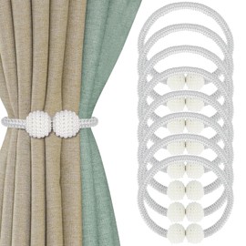 Oenothera Pack of 8 Curtain Tiebacks, Magnetic Curtain Tiebacks with Beads, Curtain Rope Buckles for Home, Office, Hotel Window Decoration (White)