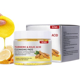 Turmeric and Kojic Acid Pads, Kojic Acid Cleansing Face Pads for Dark Spots, Acne and Blackhead, Oil Control Exfoliating Pad, Nourishing Toner Pads, Shrink Pores Remove Excess Keratin
