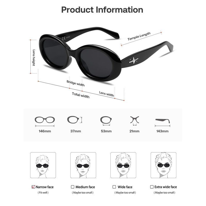 SOJOS Small Retro Oval Polarized Sunglasses for Women Men 90s