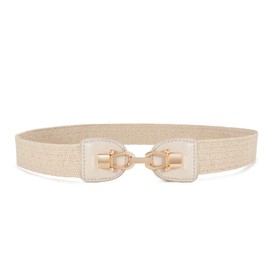 JASGOOD Women's Straw Woven Elastic Waist Belt Stretchy Waist Belts Boho Braided Belt for Dresses