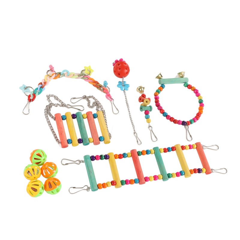 11pcs Parrot Swing Chewing Toy Set Bird Hanging Perches Toy