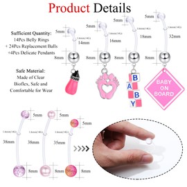Kakonia Belly Button Piercing Pregnancy 14G Flexible Acrylic Plastic 14/16/18/32/35/38 mm Long Belly Button Piercing Pack of 14, Plastic
