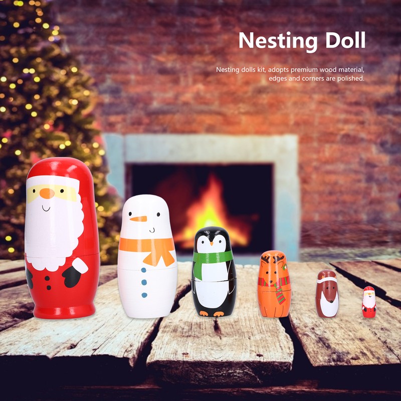 6Pcs Russian Nesting Dolls Gift Wooden Painted Art Crafts Cartoon