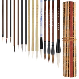 Linkstyle Chinese Calligraphy Brush Set, Mixed Size Japanese Kanji Sumi Brush Painting Ink Brushes for Beginners, 15PCS