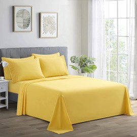 Marina Decoration Ultra Soft Silky Deep Pocket Solid Rayon from Bamboo All Season 4 Pieces Sheet Set with 2 Pillowcases, Yellow Color Twin/Single Size