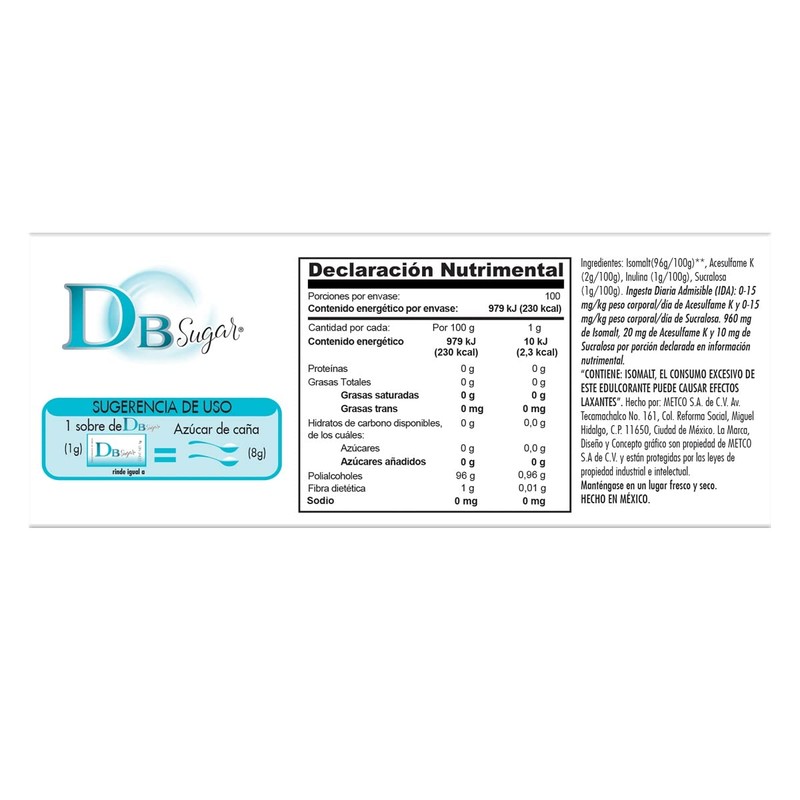 Db Sugar Substituto de Azúcar, 1 g, 100 Sobres