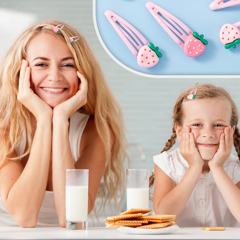 Mxxipp 12pcs Strawberry Hair Clips for Women, Non-Slip Fruit Snap