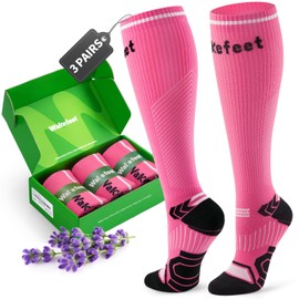WAKEFEET Medical Compression Socks Men Women 3 Pairs, Compression Socks 20-30 mmHg Sports, Running, Fitness Flight