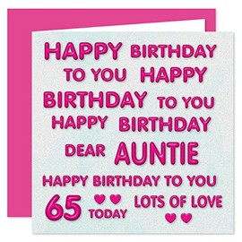 Auntie 65th Happy Birthday Card - Happy Birthday To You Dear Auntie - Perfect Pink Design - 65 Today