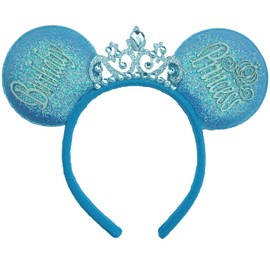 Viwind Mouse Ears Headbands for Women, Blue Princess Crown Headbands for Adult, Rhinestone Princess Costume Birthday Party Decorations Hair Accessory